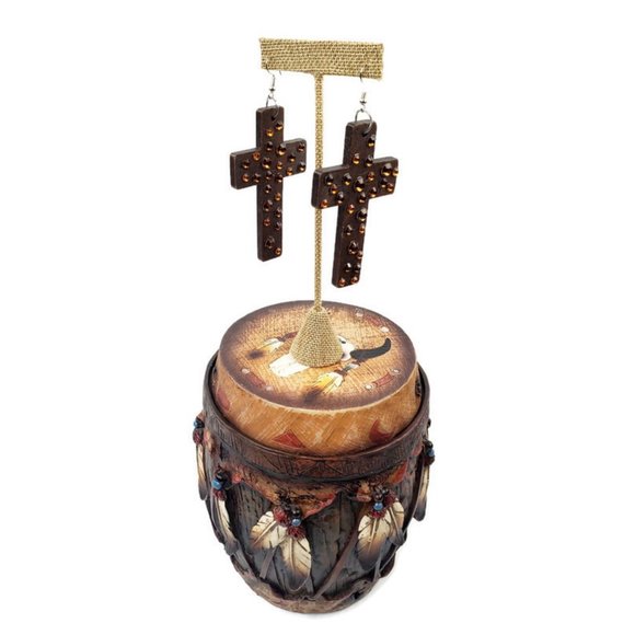 Chocolate Handcrafted Wooden Cross with Swarovski Crystals. - Picture 2 of 6